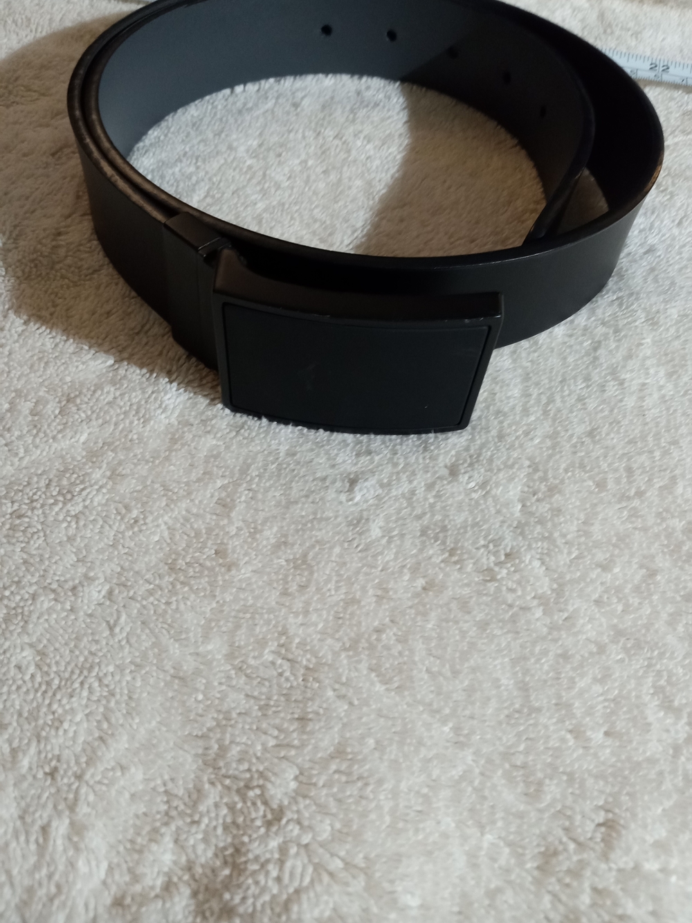 Black Men's Leather Belt with Matte Rectangular Buckle